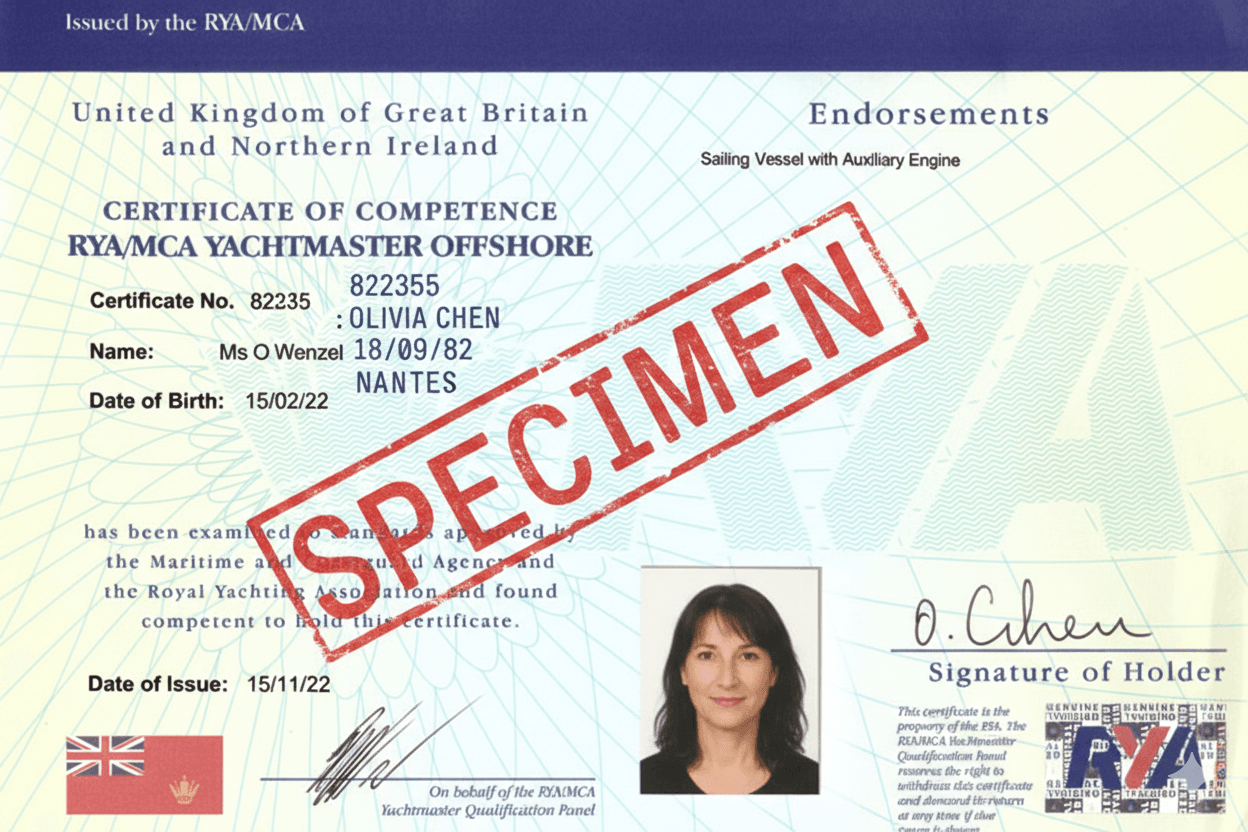 Yachtmaster Offshore - Brevet RYA britannique